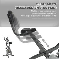 HOMCOM Vélo d'appartement magnetique pliable vélo de Fitness vélo d'intérieur selle réglable dossier guidon écran LCD multifonction bandes résistance acier gris noir(m-4)