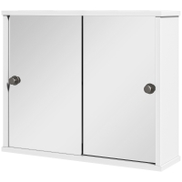 kleankin Armario con Espejo de Pared con Estante Ajustable y Puerta Corredera Doble para Lavabo 55x15x45 cm Blanco Brillante