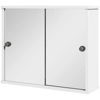 kleankin Armario con Espejo de Pared con Estante Ajustable y Puerta Corredera Doble para Lavabo 55x15x45 cm Blanco Brillante(m-1)