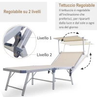Outsunny Sedia Sdraio da Esterno con Tettuccio, Lettino Prendisole Pieghevole da Giardino in Alluminio, 169 x 72 x 50/70cm Beige(m-4)