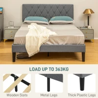HOMCOM Double Bed Frame with 5-Level Adjustable Linen Upholstered Headboard 145W x 196D x 120Hcm, Grey(m-6)