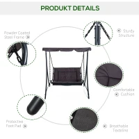 Outsunny 2 Seater Garden Swing Seat Bed, Sun Lounger with Adjustable Canopy, Cushioned Seat and Weather Resistant Steel Frame for Patio, Yard, Grey(m-5)