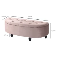HOMCOM Semi-Circle Ottoman Storage Bench, Bed End Bench, Tufted Upholstered Window Seat Footrest Stool with Rubberwood Legs for Bedroom & Entryway, 120 x 46 x 42 cm, Pink(m-3)