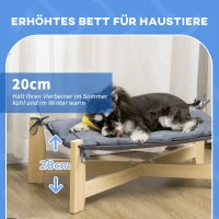 PawHut Hundebett Haustierbett mit Kissen Hundeschlafplatz für drinnen und draußen Hundeliege erhöhtes Design Kiefernholz Natur+Hellgrau 72 x 40 x 25 cm(m-4)