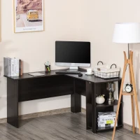 HOMCOM Bureau informatique bureau d'angle contemporain avec étagères en panneaux de particules idéal pour maison bureau dortoir 136 x 130 x 72 cm imitation wengé brun(m-2)