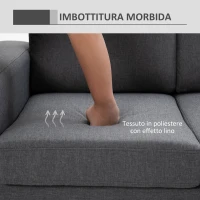 HOMCOM Divano a 3 Posti Relax Salotto con Cuscini 200 × 82 × 78cm Tessuto di Lino Grigio(m-5)