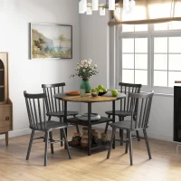 HOMCOM Tavolo da Pranzo per 4-6 Persone con 2 Ripiani Integrati, in Acciaio e MDF, Ø100x76 cm, Nero e Marrone(m-2)