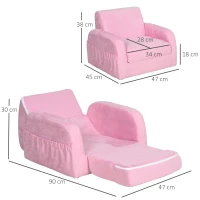 HOMCOM Children's Armchairs Kids Toddler Sofa Chair 2 In 1 Sofa Bed Folding Couch Soft Flannel Sponge for 3-4 years old Playroom Bedroom Living Room Pink(m-3)