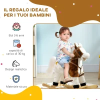 HOMCOM Cavallino a Dondolo per Bambini da 3-6 Anni in Peluche con Suoni, 68x26x62cm, Marrone(m-5)