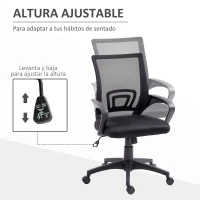 HOMCOM Silla de Escritorio de Malla Giratoria con Altura Ajustable Función de Basculante y Reposabrazos Carga 120 kg Negro(m-4)