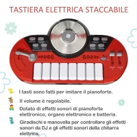 HOMCOM Set Batteria per Bambini con Strumenti Musicali, Batteria Jazz con 5 Tamburi e Sgabello, Giocattolo Musicale Educativo per Bambini, Effetti Sonori e Microfono Giocattolo, 77.5x40x76.5cm, Rosso(m-4)