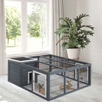 PawHut Rabbit Hutch Outdoor, Guinea Pig House, Bunny Run Cage with Openable Top for 1-2 Rabbits, 123 x 120 x 52cm, Grey(m-10)