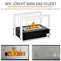 HOMCOM Biokamin Ethanol Kamin Bio Ethanol Brenner 1,5L Brenndauer kein Rauch Metall gehärtetes Glas Schwarz+Weiß 39,5 x 25 x 30 cm(m-6)