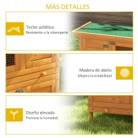 PawHut Conejera de Madera Exterior de 2 Niveles Jaula para 1-2 Conejos Mascotas Pequeñas con Techo Asfáltico Abrible y 2 Bandejas Extraíbles 90x45x90 cm Madera Natural(m-7)