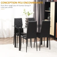 HOMCOM Ensemble de table à manger avec 4 chaises plateau en verre trempé, pieds en acier, pour cuisine salon noir(m-6)