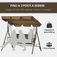 Outsunny Dondolo da Giardino 3 Posti con Tettuccio Regolabile in Rattan PE e Acciaio, 167x112x153cm(m-5)