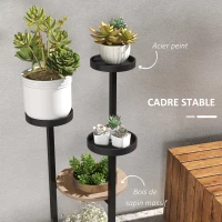 Outsunny Étagère à plantes en bois métal ronde support fleurs 5 niveaux pour extérieur intérieur, dim. 28L x 28l x 87H cm(m-5)