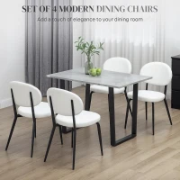 HOMCOM Set of Four Boucle Dining Chairs - White(m-4)