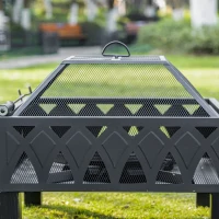 Outsunny 66cm Outdoor Fire Pit with Screen Cover, Wood Burner, Log Burning Firepit Bowl with Poker for Patio, Backyard, Black(m-7)