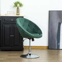 HOMCOM Swivel Dressing Stool, Velvet-feel Upholstered Vanity Chair, Adjustable Height Tub Makeup Chair with Button Tufting and Thick Padding for Bedroom, Green(m-10)