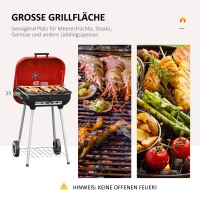 Outsunny Holzkohlegrill Grillwagen Kugelgrill auf Rollen Ablage mit Deckel BBQ Metall Rot 48 x 52,5 x 79,5cm(m-7)