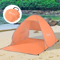Outsunny Abri de plage tente de plage pliable pop-up automatique instantané protection UV fenêtre arrière grand tapis de sol orange(m-2)