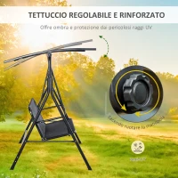 Outsunny Dondolo da Giardino Terrazza 2 Posti con Tettuccio Regolabile in Metallo e Texteline 172x110x155cm Nero(m-4)