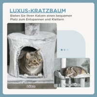 PawHut Deckenhoher Kratzbaum, variable Höhe 2,25-2,55 m, 6 Etagen, Sitzplattformen, Kippschutz, hellgrau(m-4)