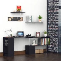 HOMCOM Scrivania Angolare Salvaspazio con Ripiano a S, Scrivania Moderna in Legno, 140x120x78 cm, Nero(m-2)