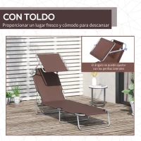 Outsunny Conjunto de 2 Tumbonas Plegables con Toldo Desmontable Respaldo Ajustable en 5 Niveles 187x58x36 cm Marrón(m-6)