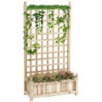 Outsunny Garden Planters with Trellis for Climbing Vines, Wood Raised Beds for Garden, Flower Pot, Indoor Outdoor, Natural(m-1)