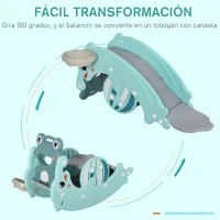 HOMCOM 3 en 1 Caballo Balancín para Niños con Tobogán Aro de Baloncesto Set de Juegos Multifuncional con Superficies Suaves 18-36 Meses con Forma de Rana Delfín 72x34x47 cm Verde(m-7)