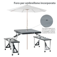 Outsunny Tavolo da Pic Nic con Sedie Integrate, Pieghevole e Richiudibile a Valigetta, Alluminio e Plastica(m-4)