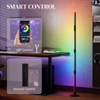HOMCOM LED Floor Lamp, 360° RGB Detachable Corner Floor Lamp with App & Remote Control, Colour Changing Standing Lamp with Music Sync & Timing, for Living Room, Game Room, Dark Grey(m-5)