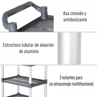 HOMCOM Carrito Auxiliar con Ruedas de Aleación de Aluminio Carrito de Cocina de 3 Niveles Carrito de Almacenamiento Carga 105 kg para Comedor Sala Baño 88x44x93 cm Gris(m-4)