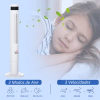 HOMCOM Ventilador de Torre con 3 Modos 3 Velocidades Patalla LED 12H Temporizador Oscilante de 85° con Mando a Distancia Hogar Oficina Alto 110 cm Blanco(m-5)