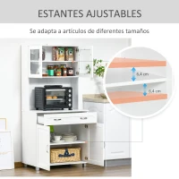 HOMCOM Mueble Aparador auxiliar de Cocina Alacena Armario de Comedor con Estantes Interiores Ajustables y Cajón 80x48x170 cm Blanco(m-7)