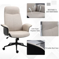 Vinsetto Office Chair, Linen Fabric Desk Chair, Comfortable Computer Chair with Adjustable Height, Padded Armrests and Swivel Wheels, Beige(m-6)