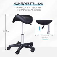 HOMCOM Rollhocker, sattelförmiger Sitz, höhenverstellbar, um 360° drehbar, Kunstleder, schwarz, 35 x 38 x 45-55 cm(m-4)
