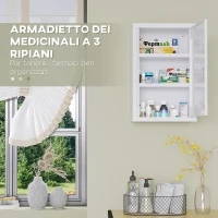 kleankin Armadietto Medicinali a 3 Ripiani in Acciaio Inox con 2 Chiavi e Montaggio a Parete, 30x14x46 cm, Bianco(m-5)