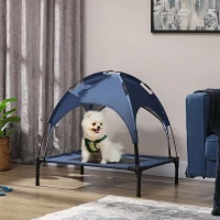 PawHut Raised Dog Bed Waterproof Elevated Pet Cot with Breathable Mesh UV Protection Canopy Blue, for Medium Dogs, 76 x 61 x 73cm(m-2)