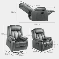 HOMCOM Aufstehsessel mit Massagefunktion und Lendenheizung, Recliner-Sessel mit Fernbedienungen und Seitentaschen, Grau(m-3)