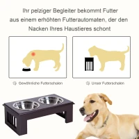 PawHut Erhöhter Hundenapf Futternapf mit 2 Näpfe Wassernapf 2 x 900ml Edelstahlnäpfen Fressnapf Futterstation Hundenäpfe für kleine Hunde Katzen Espresso(m-4)