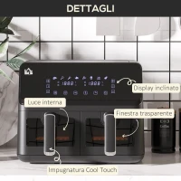 HOMCOM Friggitrice ad Aria con 2 Cestelli Indipendenti e 8 Menù, in Acciaio e PP, 38.5x38x30.5 cm, Nero(m-7)