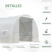 Outsunny Invernadero de Exterior Invernadero de Túnel 8x3x2 m Invernadero de Jardín con 12 Ventanas y Puerta Enrollable para Cultivo Plantas Tomates Verduras Acero y PE 140 g/m² Blanco(m-4)