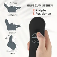 HOMCOM Aufstehsessel mit weichem Bezug, Recliner-Sessel mit Fernbedienung und Seitentaschen, Grau(m-4)