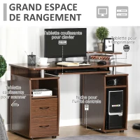 HOMCOM Bureau informatique étagères et tiroir, 120 x 55 x 85 cm, bureau d'ordinateur avec rangement support imprimant et clavier, table d'étude pour chambre, bureau, noyer(m-4)