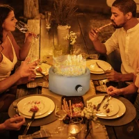 Outsunny Tischfeuerschale Gasfeuerschale, tragbar, mit Glassteinen, Feuerregler, Windschutz, Betonoptik, Ø25,4 x 18,5 cm(m-2)