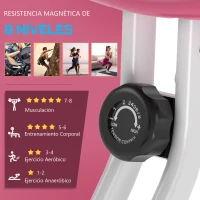 HOMCOM Bicicleta Estática Plegable con Resistencia Magnética Asiento con Altura Ajustable y Pulsómetro 43x97x109 cm Rosa(m-5)