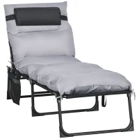 Outsunny Klappliege, 5-stufig neigbare Rückenlehne, Kissen, Auflage, bis 120 kg, Stahl, hellgrau, 58 x 189 x 32,5 cm(m-12)